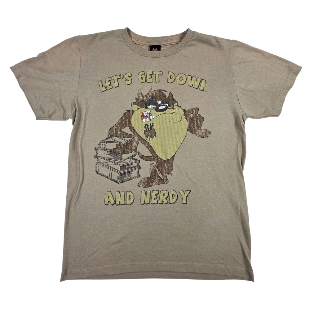 Looney Tunes Taz Let's Get Down and Nerdy Tan Graphic T-Shirt Mens M Fifth Sun